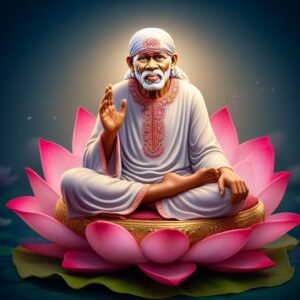 Sai Baba Blessing and sitting on a lotus