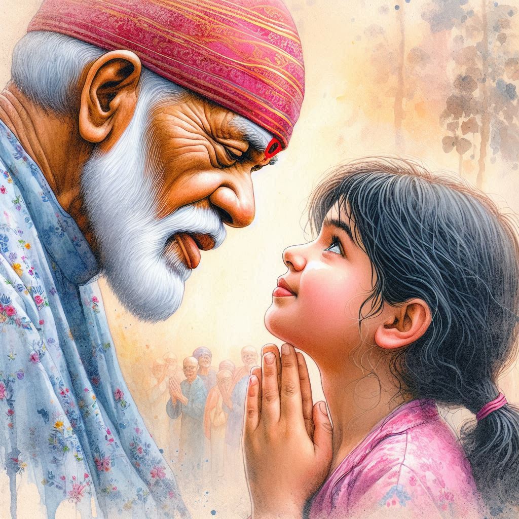 Sai Baba Consoling a Girl