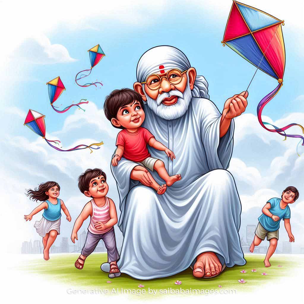 Sai Baba Flying a Kite for a Kid