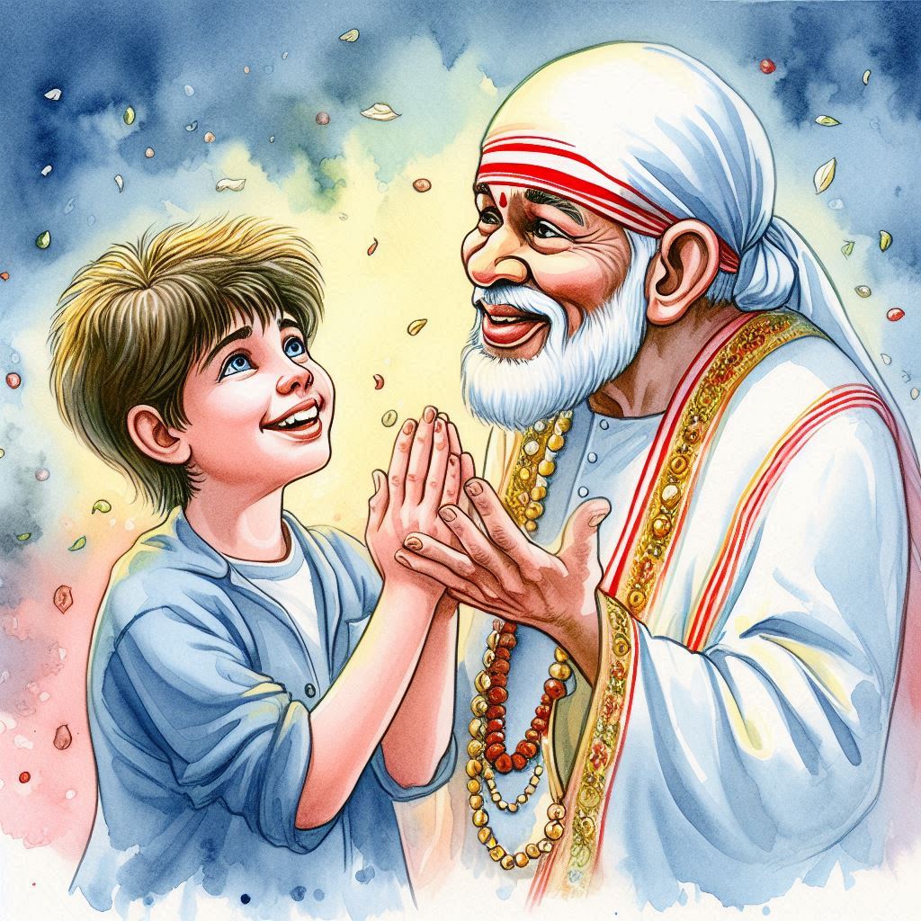 Sai Baba Playing with a boy