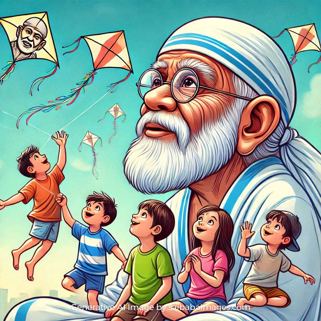 Sai Baba Watching Kites in the Sky