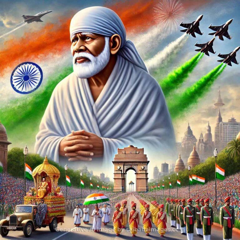 Sai Baba Watching the Republic Day Parade with Fighter Jets Overhead