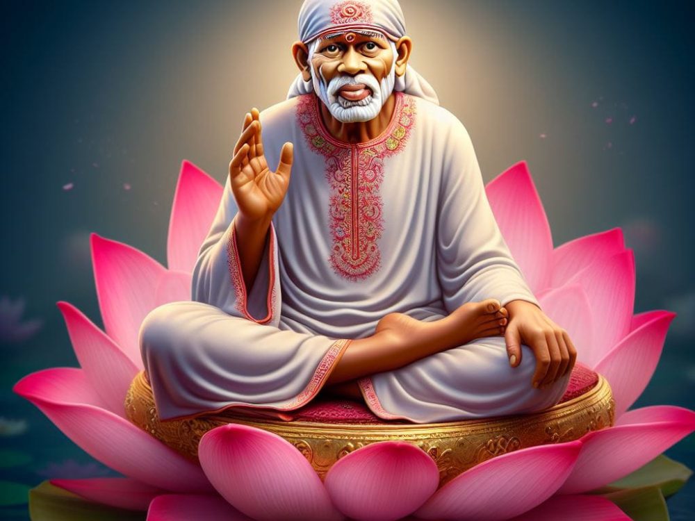 Sai Baba Blessing and sitting on a lotus