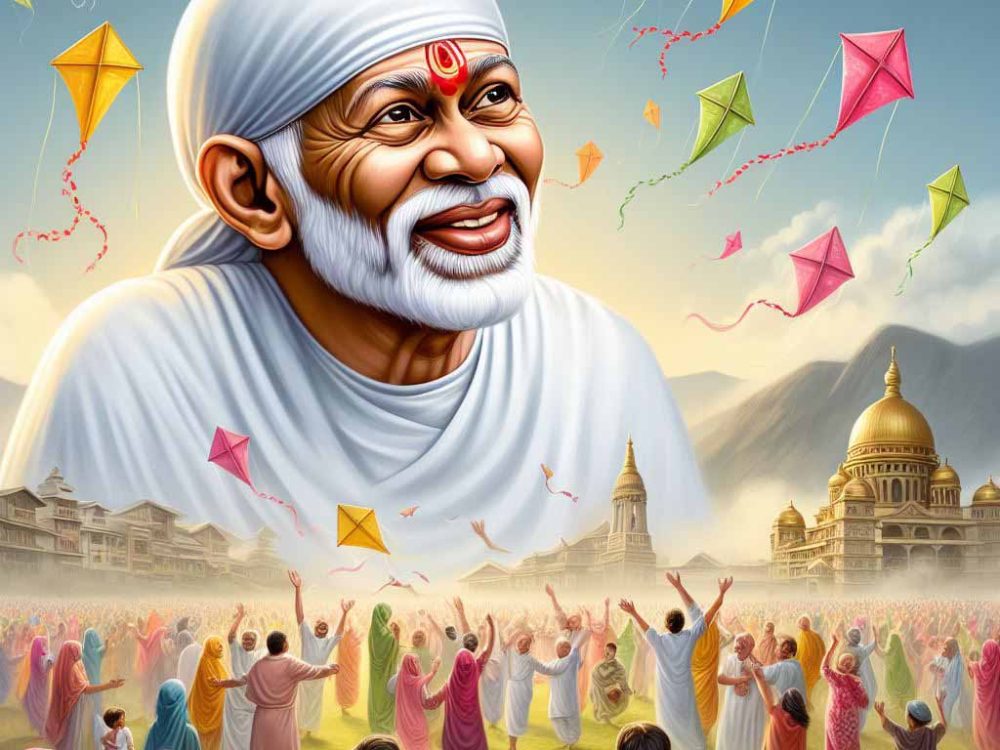 Makar Sankranti greeting with Sai Baba’s blessings and kites for 2025